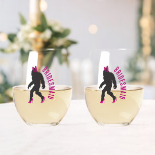 Custom Bridal Party Favour Chic Sassy Sasquatch Stemless Wine Glass
