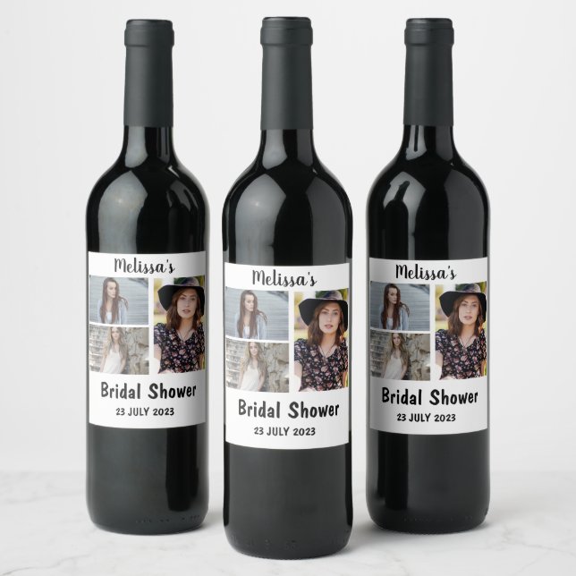 Custom Bridal  Shower 3 Photo Collage Wine Label (Bottles)