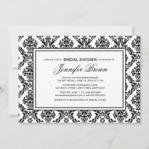 Custom Bridal Shower Black And White Damask Invitation
