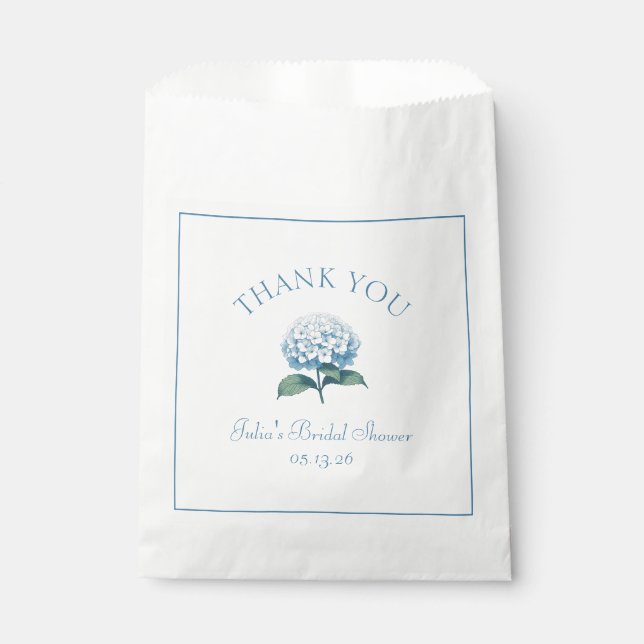 Custom Bridal Shower Blue Hydrangea Thank You Favour Bags (Front)
