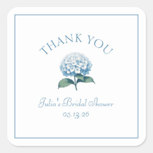 Custom Bridal Shower Blue Hydrangea Thank You Square Sticker
