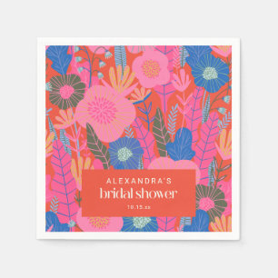 Custom Bridal Shower Boho Floral Pink Red Stylish Napkin