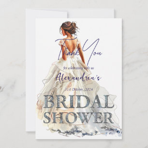 Custom Bridal Shower Bride in white Thank You Card