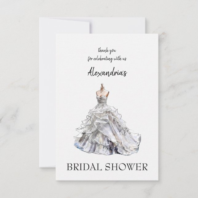 Custom Bridal Shower Dress Thank you Card (Front)