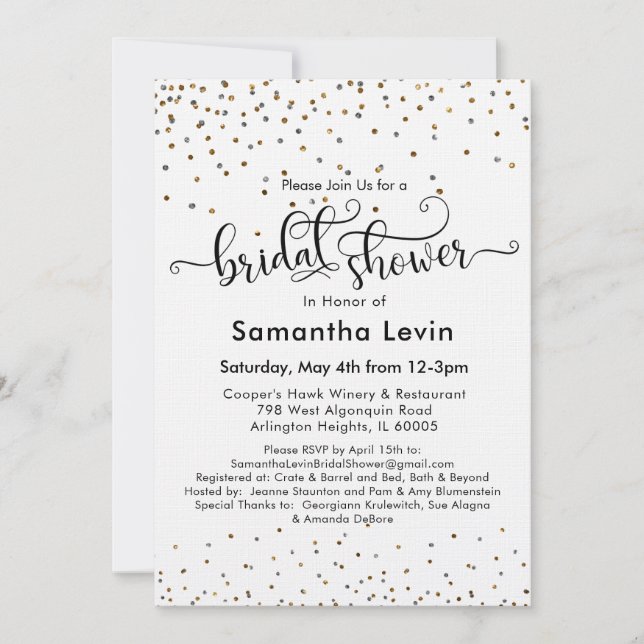 Custom Bridal Shower Gold Silver Confetti Invitation (Front)