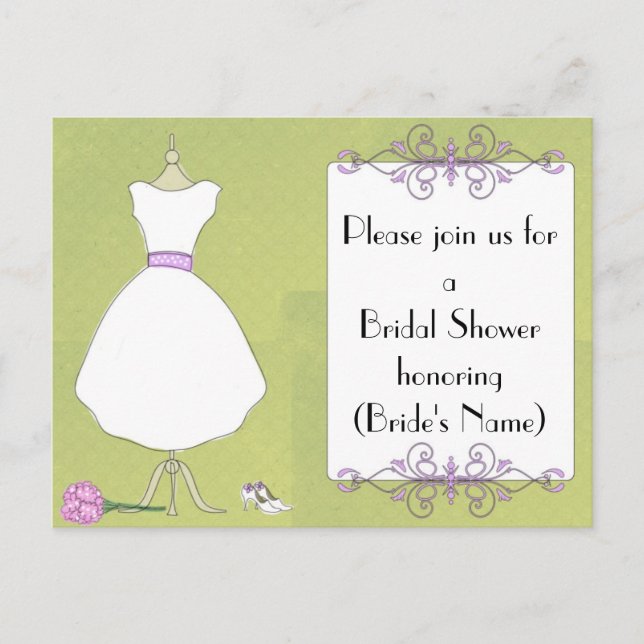 Custom Bridal Shower Invitation-Chic Dress Form Invitation Postcard (Front)
