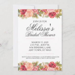 Custom Bridal Shower Invite, Pink and Gold Rose Invitation
