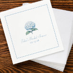 Custom Bridal Shower Napkin Elegant Blue Hydrangea<br><div class="desc">Introducing the ultimate expression of refined elegance for your bridal shower: our beautifully designed cocktail napkins. Each piece features a stunningly detailed illustration of a hydrangea, the epitome of grace and heartfelt emotions, rendered in a delicate blue that evokes the softness of early spring skies. These napkins are framed with...</div>