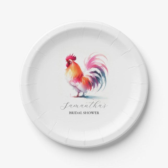Custom Bridal Shower Paper Plates Rooster (Front)