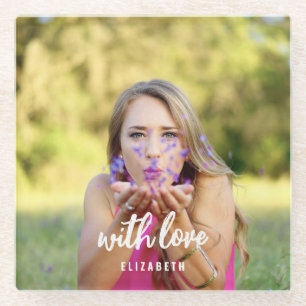 Custom Bridal Shower Photo Simple Modern Bold Text Glass Coaster