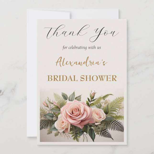 Custom Bridal Shower pink flowers Thank you Card (Front)