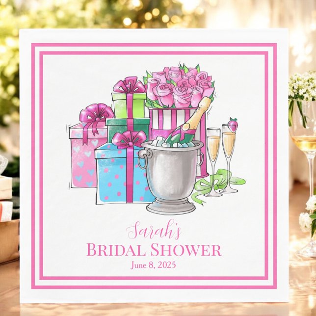 Custom Bridal Shower Pink Green Gifts Champagne  Napkin (Creator Uploaded)