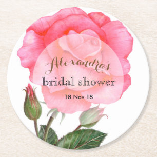 Custom Bridal Shower Pink Rose Coaster