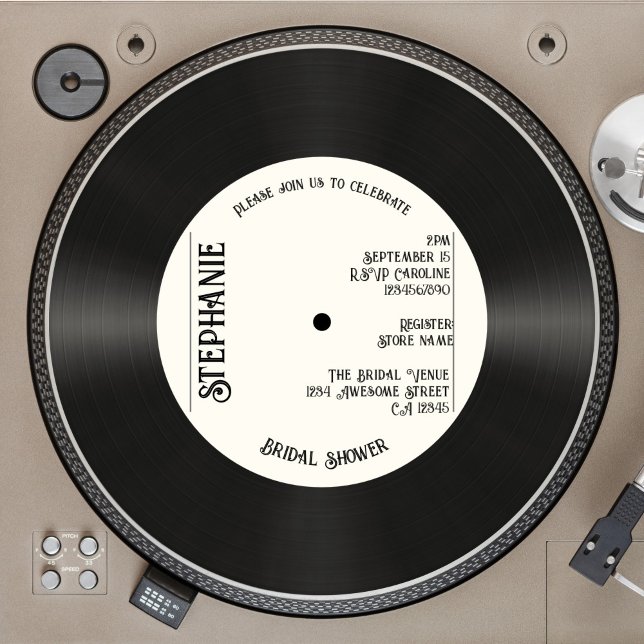 Custom Bridal Shower Retro Faux Vinyl Record Music Invitation (Creator Uploaded)