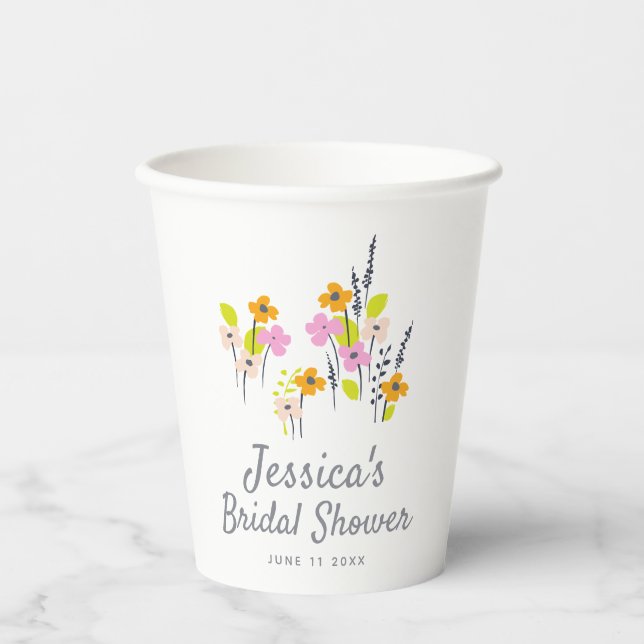Custom Bridal Shower Rustic Spring Wildflowers Paper Cups (Front)