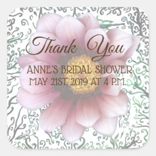 Custom Bridal Shower Sticker, Botanical Elements Square Sticker