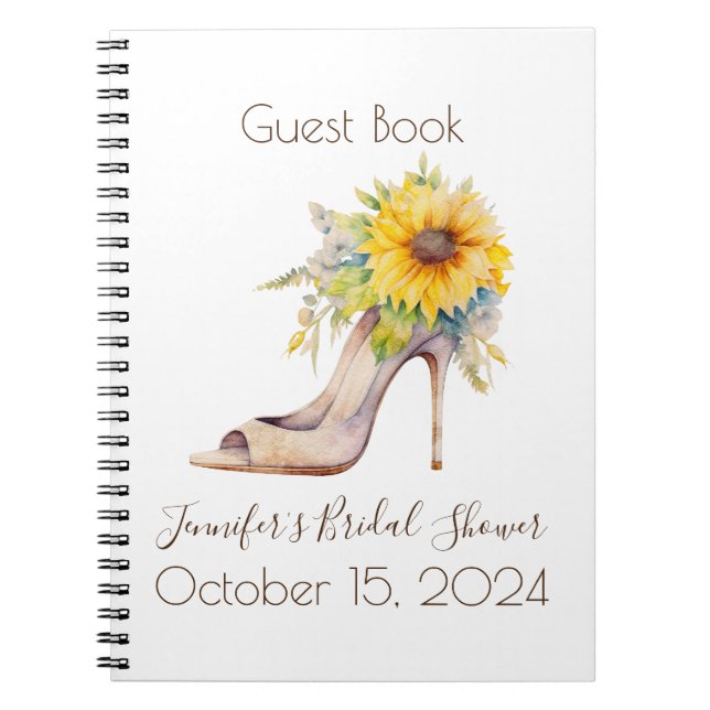 Custom Bridal Shower Sunflower Shoe Guestbook Notebook (Front)