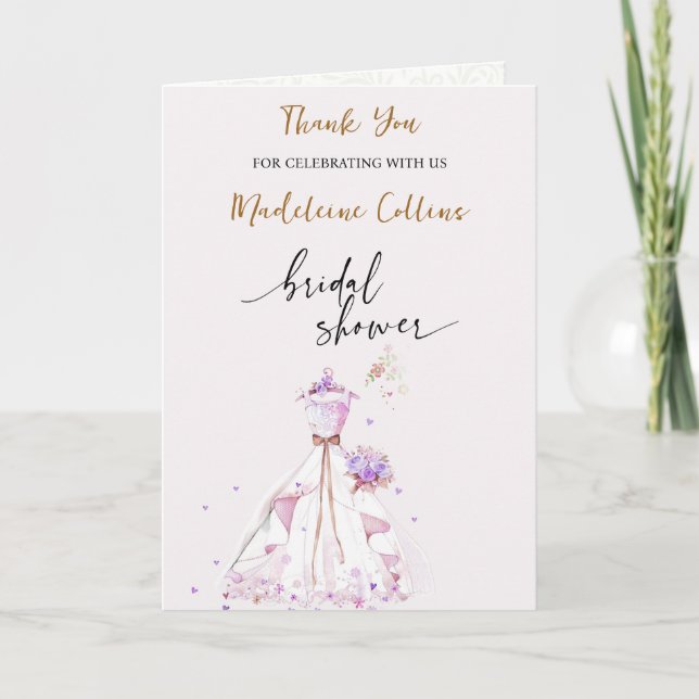 Custom Bridal Shower Wedding dress Thank you Invitation (Front)
