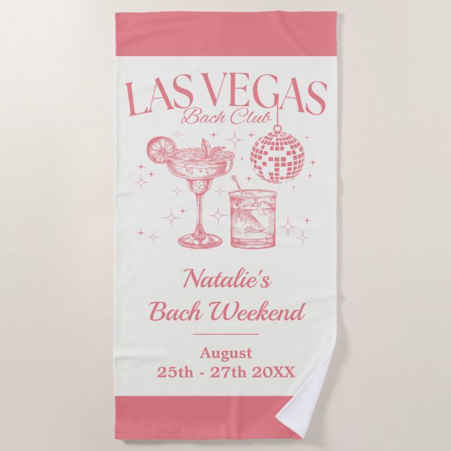 Custom Bride and Bridesmaid Las Vegas Bachelorette Beach Towel (Front)