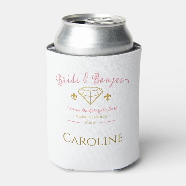 Custom Bride Boujee Diamond Bachelorette Party Can Cooler (Can Front)