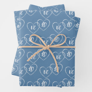 Custom Bride & Groom Blue & White Heart Charms Wrapping Paper Sheet