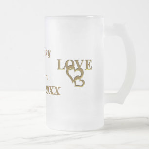 Custom Bride Groom Love Heart Frosted Glass Mug