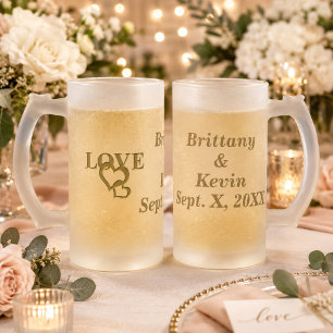 Custom Bride Groom Love Heart Frosted Glass Mug
