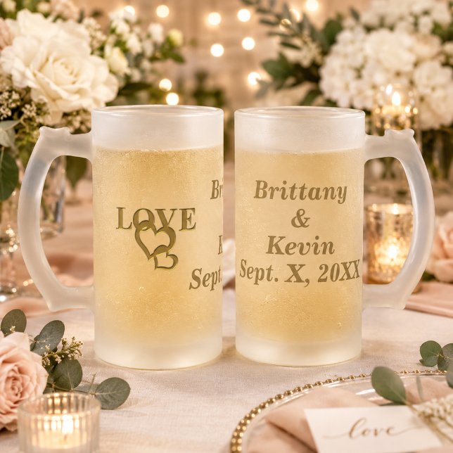 Custom Bride Groom Love Heart Frosted Glass Mug (Custom Bride Groom Love Heart Frosted Glass Mug)