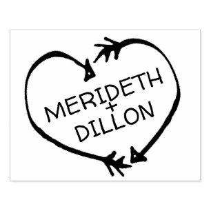 Custom Bride & Groom Names Arrow Heart Rubber Stamp