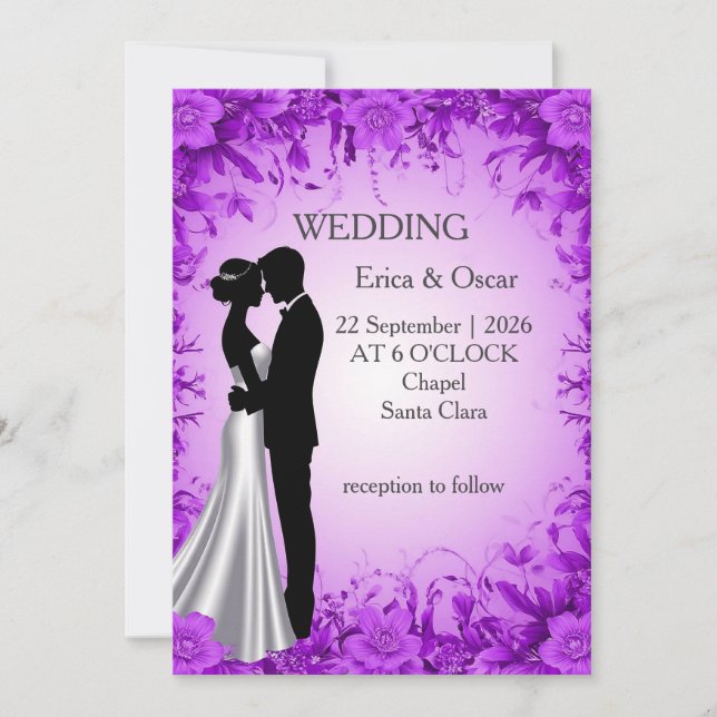 🌿 Custom Bride Groom Silhouette Floral Frame  Invitation (Front)