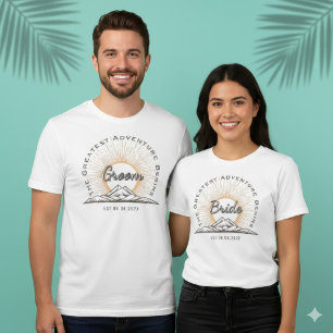 Custom Bride Mountain Sun Adventure Begins WedDay Tri-Blend Shirt