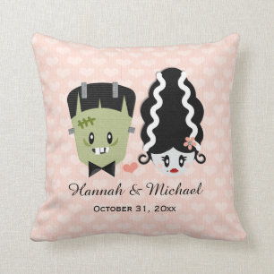 Custom Bride of Frankenstein and Monster Wedding Cushion