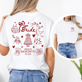 Custom Bride Red Coquette Bachelorette Party T-Shirt