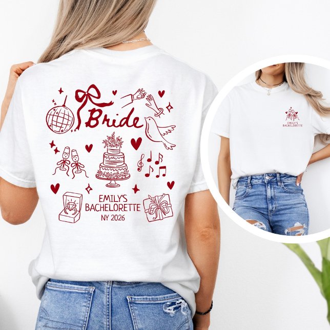 Custom Bride Red Coquette Bachelorette Party T-Shirt (Creator Uploaded)