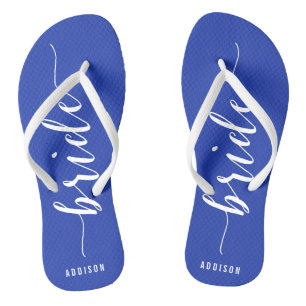 Custom Bride Royal Blue Wedding Party Flip Flops