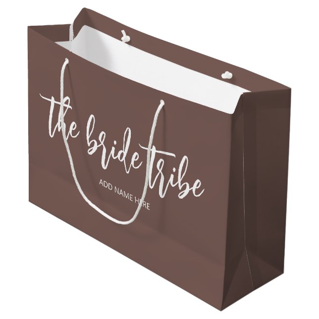 Custom Bride Tribe Cocoa Brown Wedding  Large Gift Bag (Front Angled)
