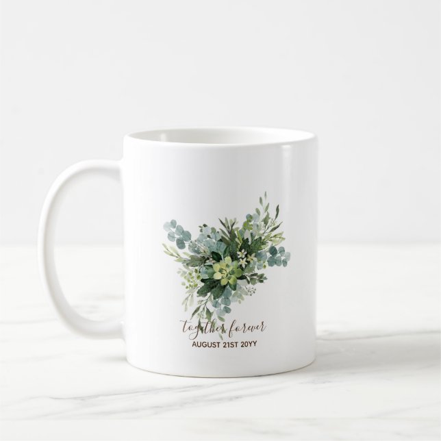 Custom Bridesmaid Bridal Party Gifts Greenery  Coffee Mug (Left)
