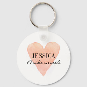 Custom bridesmaid coral watercolor heart keychains