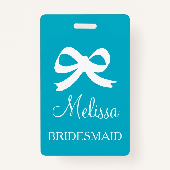 Custom bridesmaid name badges for wedding party ID badge (Front)