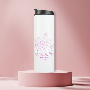 Custom Bridesmaid Name Floral  Thermal Tumbler