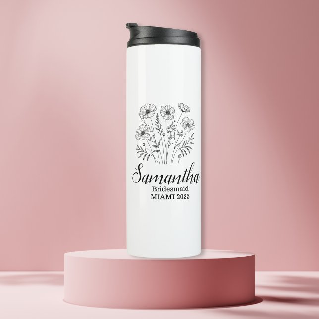 Custom Bridesmaid Name Floral Thermal Tumbler (Creator Uploaded)
