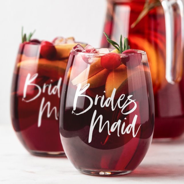 Custom Bridesmaid Name Script Font Bridal Stemless Wine Glass (Creator Uploaded)