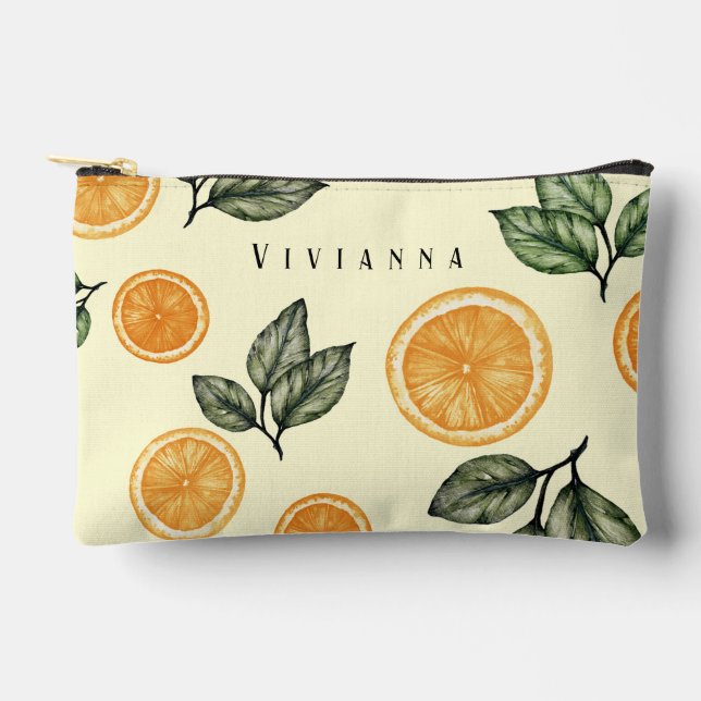 Custom Bridesmaid Orange Citrus  Accessory Pouch (Front)