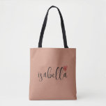 Custom Bridesmaid Script Name Clay Tote Bag<br><div class="desc">A chic modern clay coloured bag with black script name and red heart that's perfect for a bridesmaid proposal. Your bridesmaids can fill their tote with essentials for Bachelorette Party trips,  or for essentials to bring on the morning of the wedding.</div>