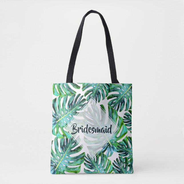 Custom Bridesmaid Tropical Leaf Greenery Tote Bag (Front)