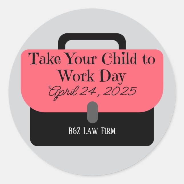 Custom Briefcase Bring Your Child to Work 2025 Classic Round Sticker (Front)