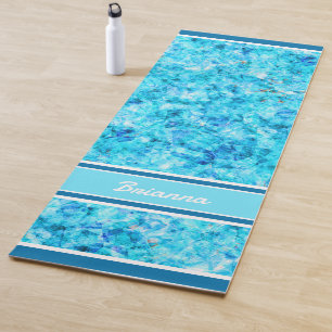 Custom Bright Blue Aqua Turquoise Polygon Pattern Yoga Mat