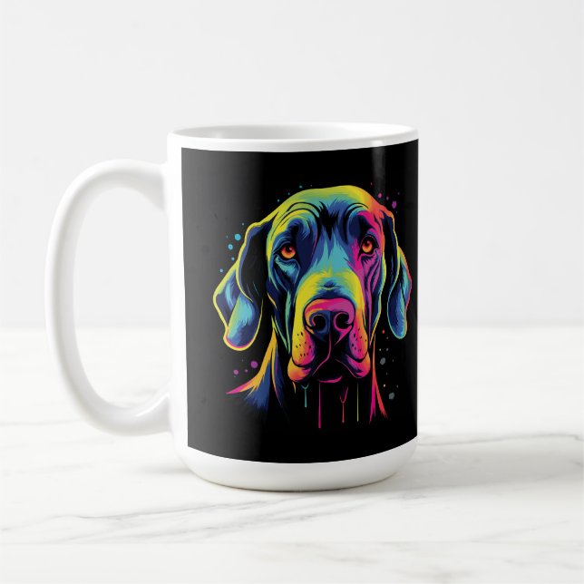 Custom Bright Coloured Great Dane  Coffee Mug (Left)