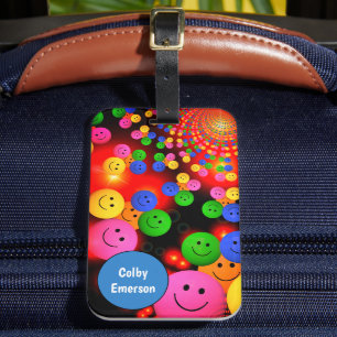 Custom Bright Colourful Happy Smiles Cute Bubbles Luggage Tag