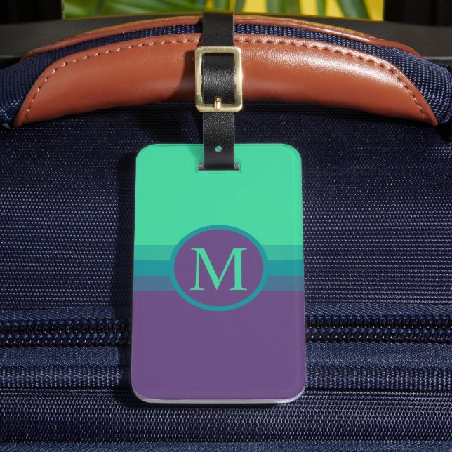 Custom Bright Green Purple Colour Block Luggage Tag (Front Insitu 2)